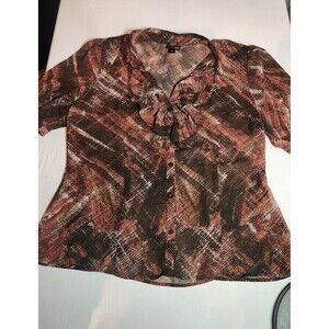 East 5th Blouse Women's Large Short Sleeve Button Up Top Sheer Y2k Abstract cute